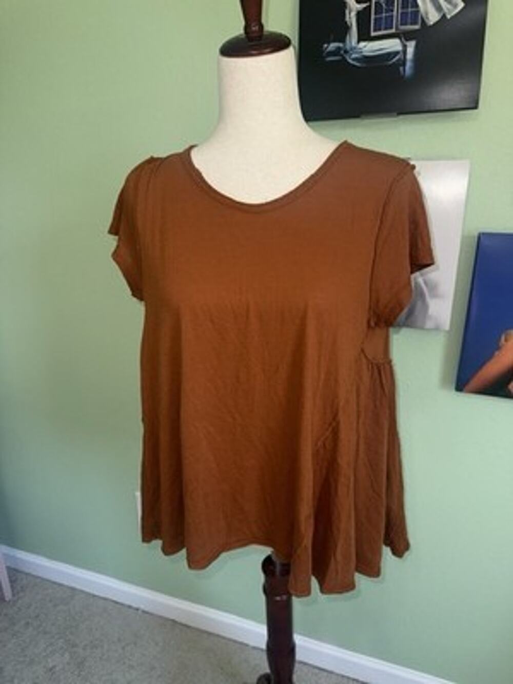 We The Free People Rust Orange Brown Tiered Peplum Top Short Sleeve Medium